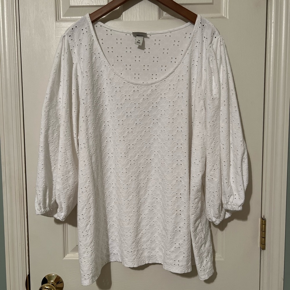 Women’s Plus Size Knit Eyelet Top - Ava & Viv - White - 2x